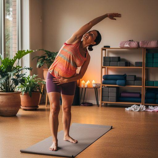 Una mujer embarazada meditando con los ojos cerrados en un entorno sereno.